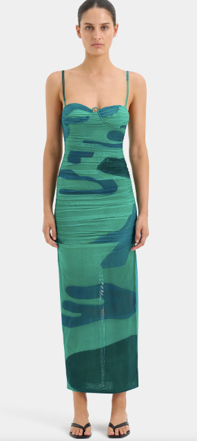 SIR Green Frankie Ruched Balconette Midi Dress Size XXS green/blue nylon/spandex