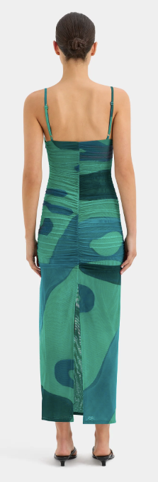 SIR Green Frankie Ruched Balconette Midi Dress Size XXS green/blue nylon/spandex