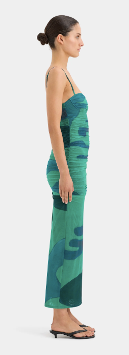 SIR Green Frankie Ruched Balconette Midi Dress Size XXS green/blue nylon/spandex