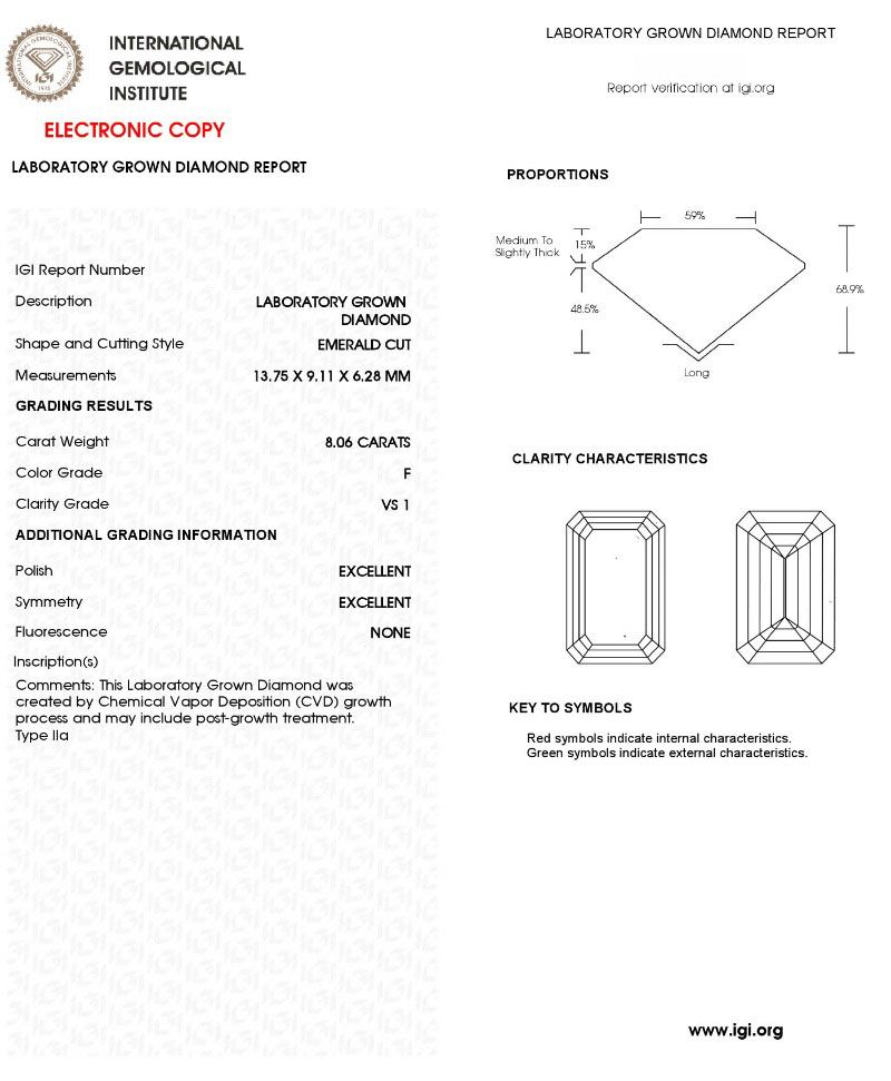 Verde 8ct IGI Certified Lab Grown Emerald Cut Diamond Ring Silver k white gold/lab-grown diamond