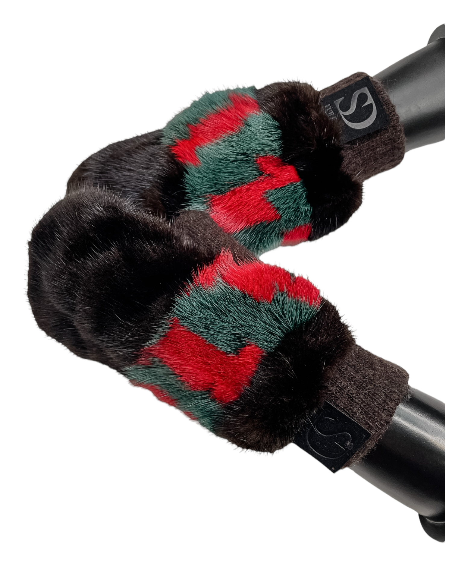 FurbySD multicolour mink  merino wool mittens Dark brown color genuine mink fur; green fur