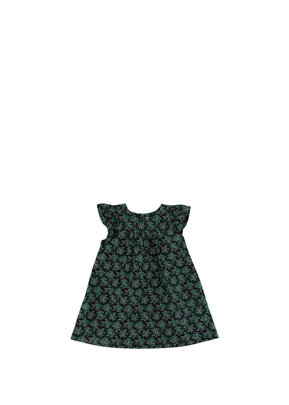 Boys Preowned Bonpoint Black  Green Leaf Print Cotton Tunic Dress Size 18-24 Months