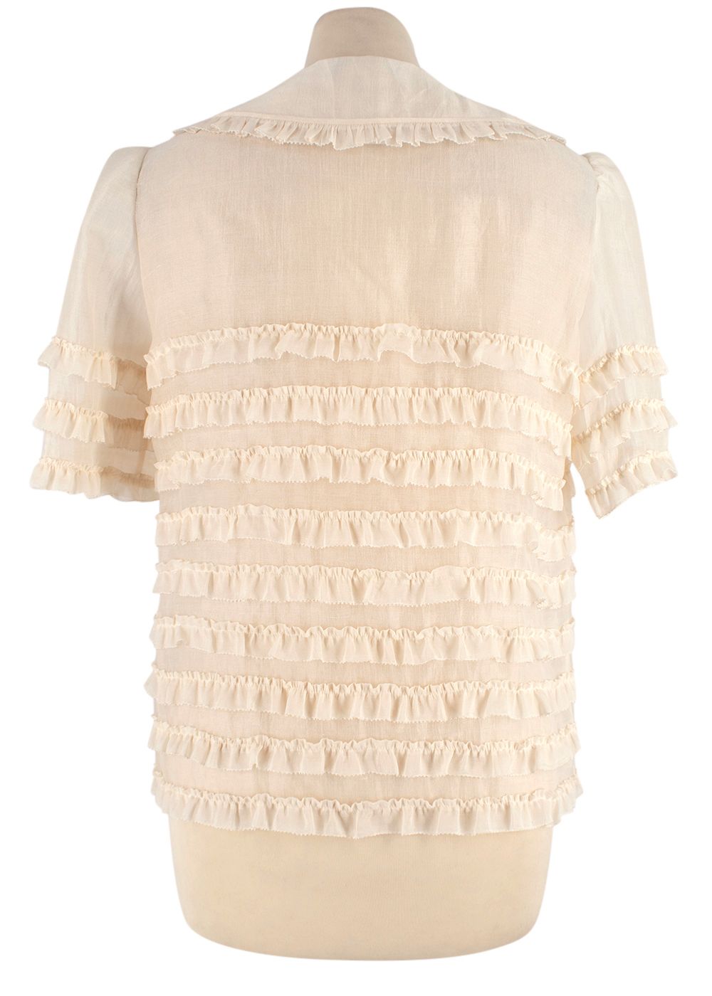 Chloe Ecru Ruffled Peter Pan Collar Blouse Size S silk