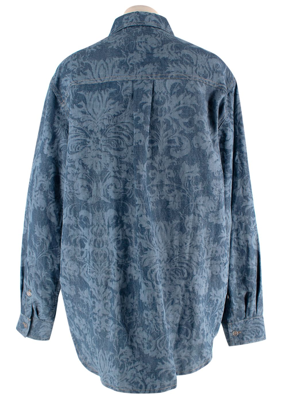 Dior Blue Brocade Denim Shirt with Ruffle Detail Size XS cotton/denim