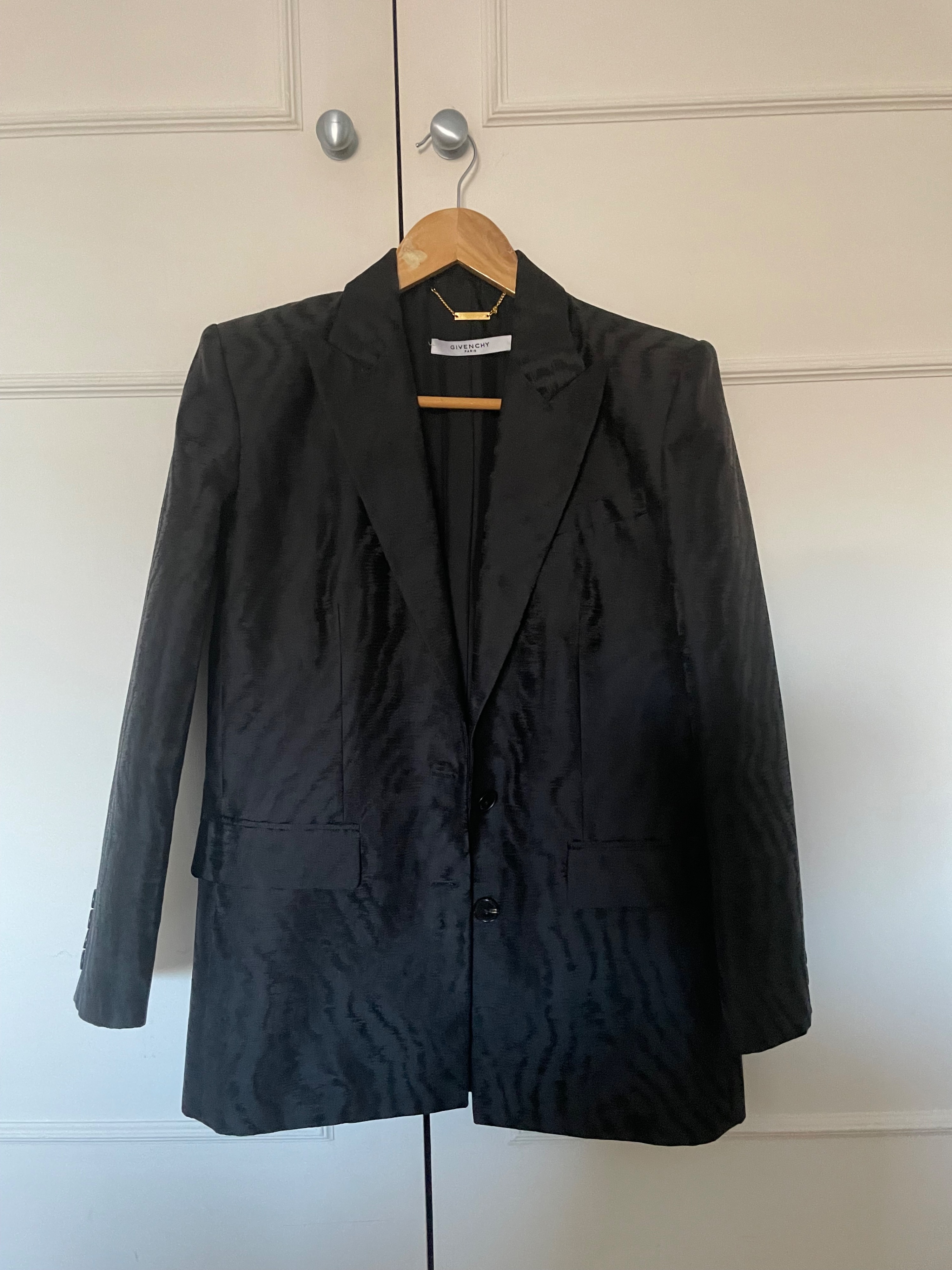 Preowned Givenchy Black Textured Silk Blend Double Breasted Blazer Size S silk/wool/polyester