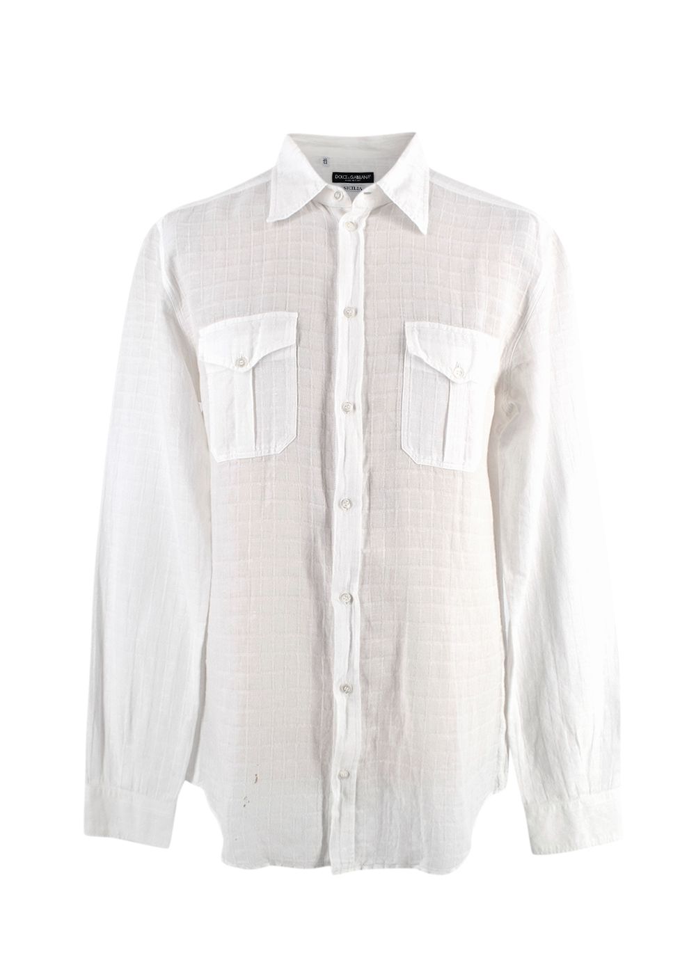 Men's Preowned Dolce  Gabbana White Linen Shirt Size 16