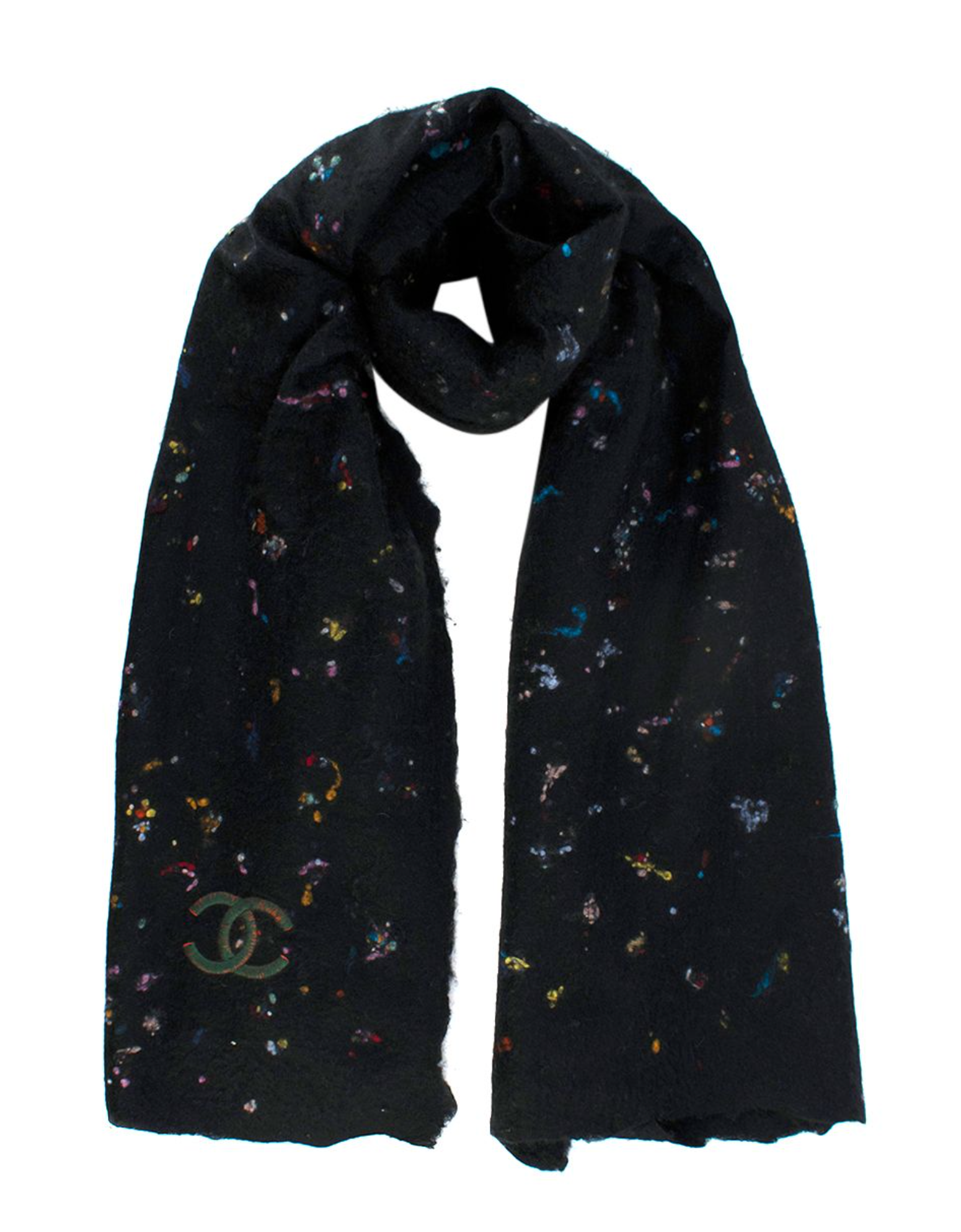 Preowned Chanel Multicoloured Cashmere Wool  Silk Scarf Scarf Black cashmere