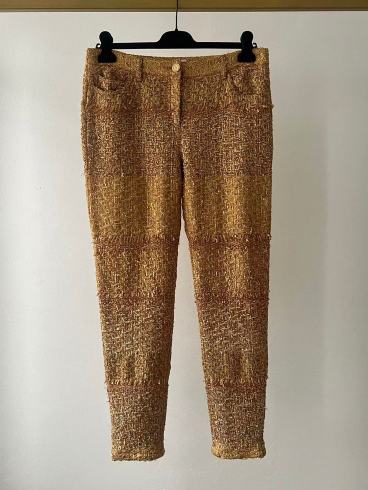 Chanel Gold Runway Ribbon Tweed Vest and Pant Suit Size M