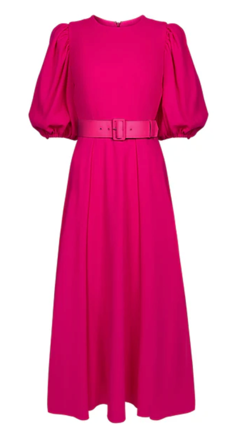 Beulah Hot Pink Wool Crepe Midi Dress Size S