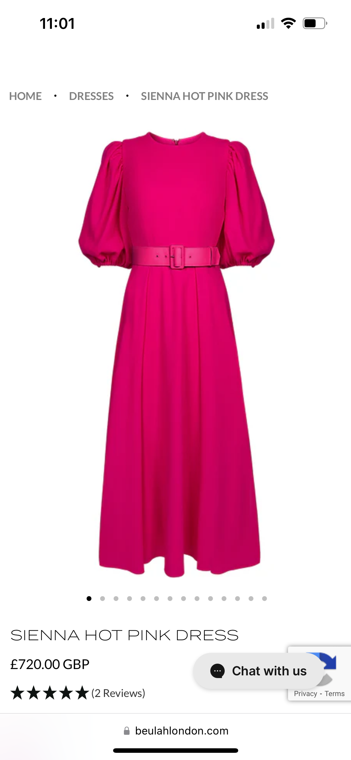 Beulah Hot Pink Wool Crepe Midi Dress Size S