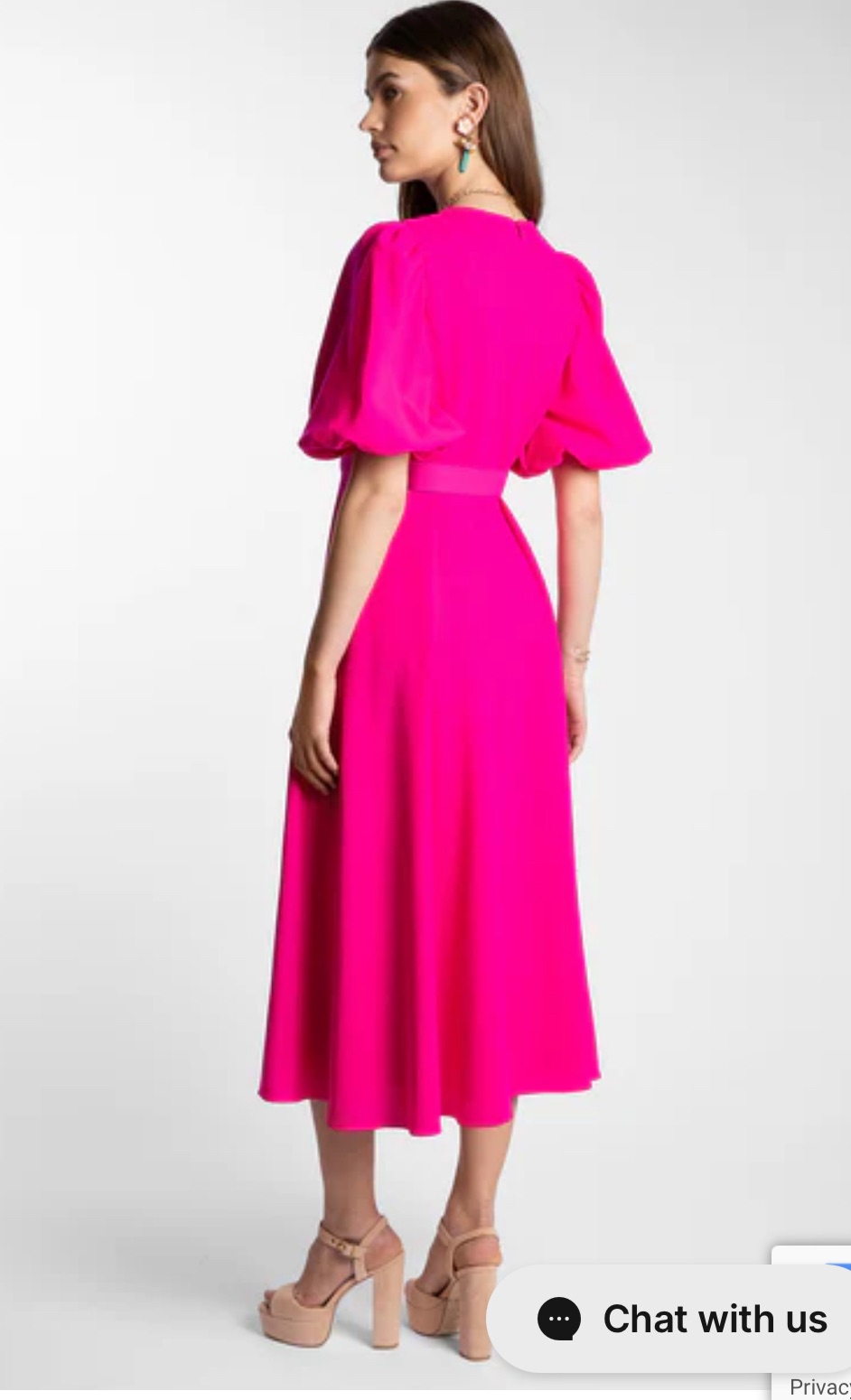 Beulah Hot Pink Wool Crepe Midi Dress Size S