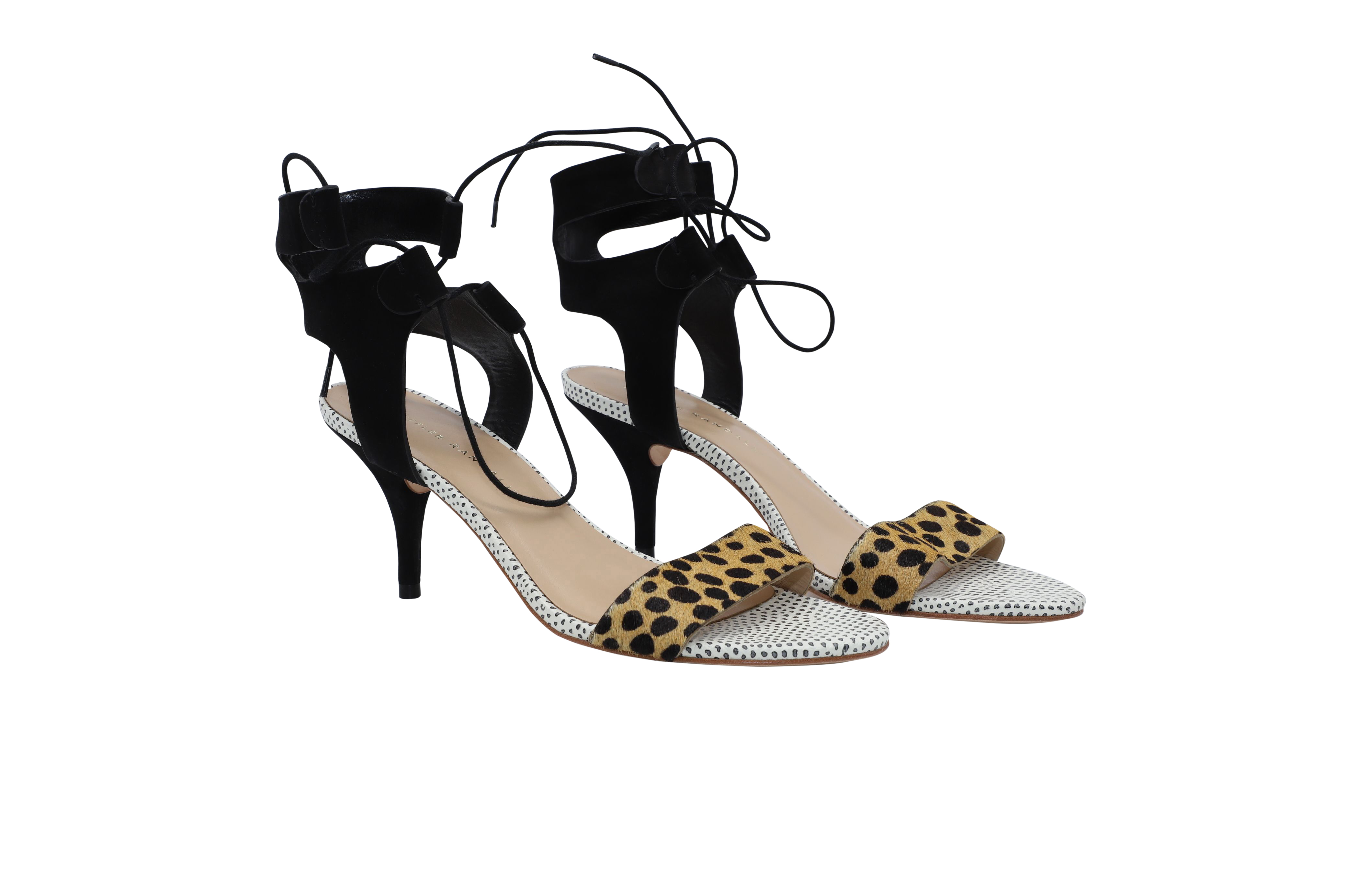 Preowned Loeffler Randall Ambrose Calf Hair Sandals Size 39 animal print suede