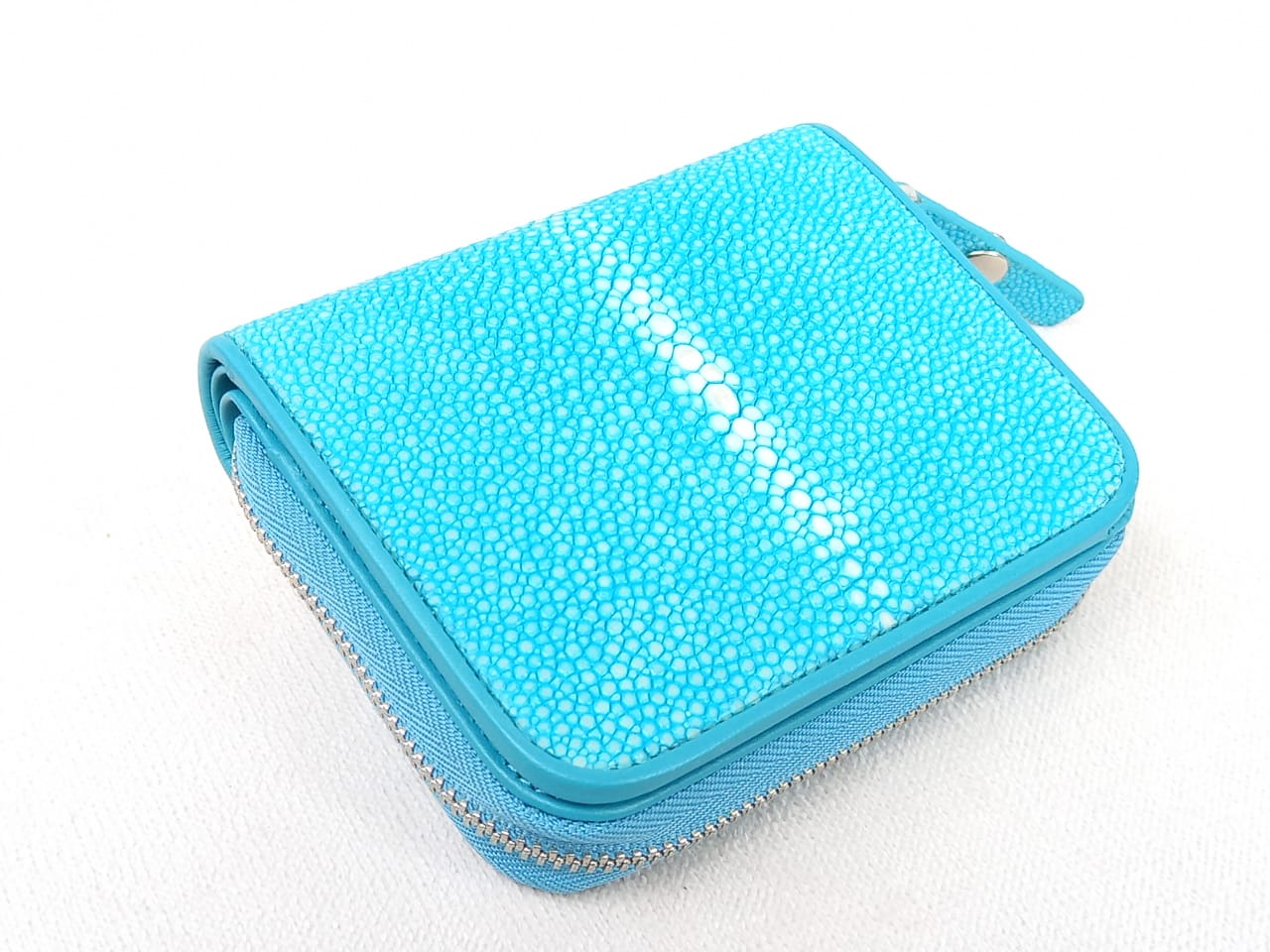 Hidetoshi Blue Stingray Zip-Around Wallet leather