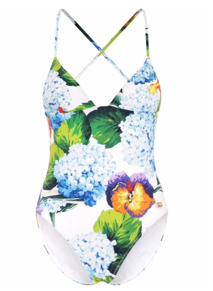 Dolce  Gabbana Blue Hydrangea Swimsuit Size XL Multicolour polyamide/elasthan