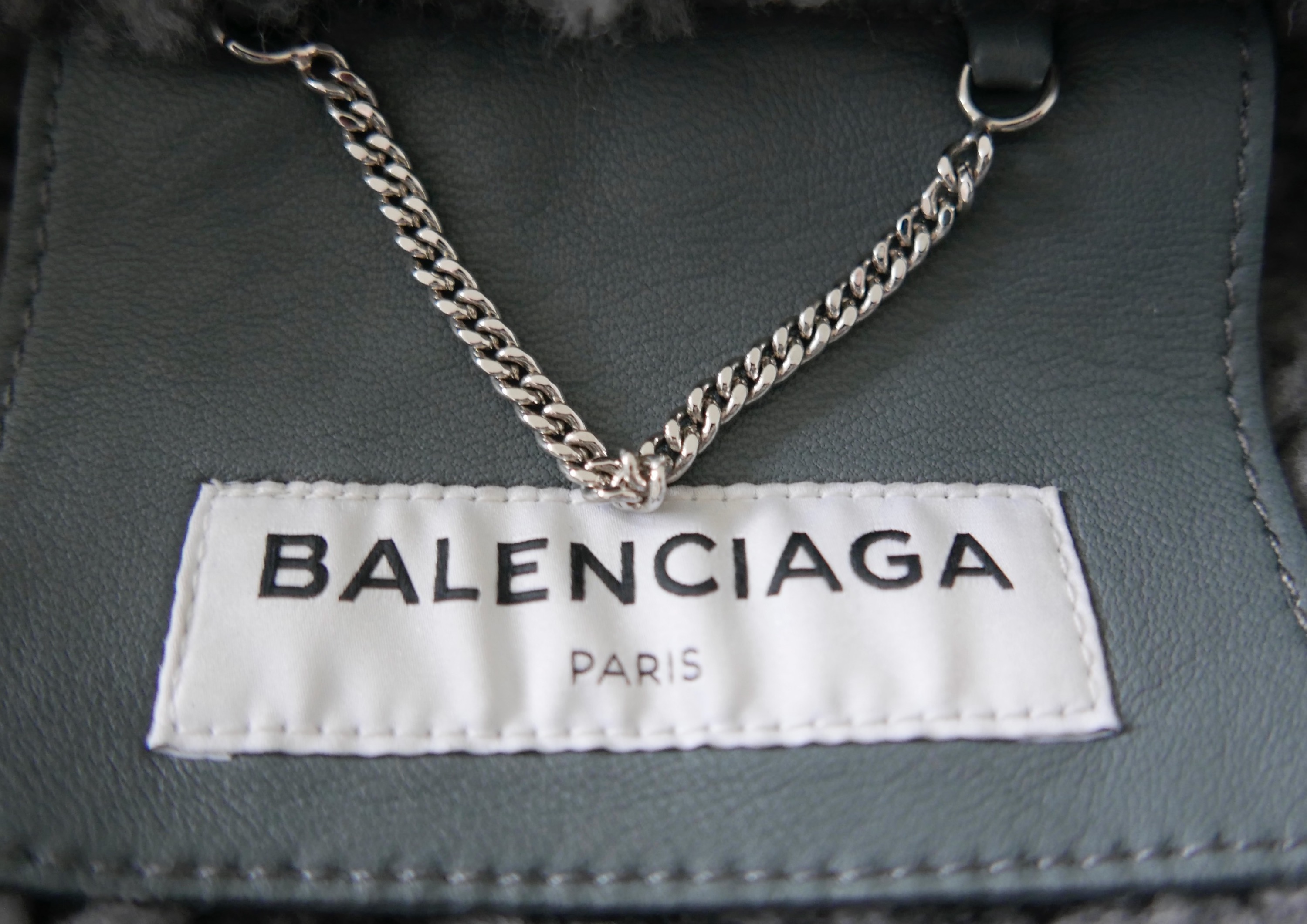 Preowned Balenciaga Grey Shearling Biker Jacket Size XS leather