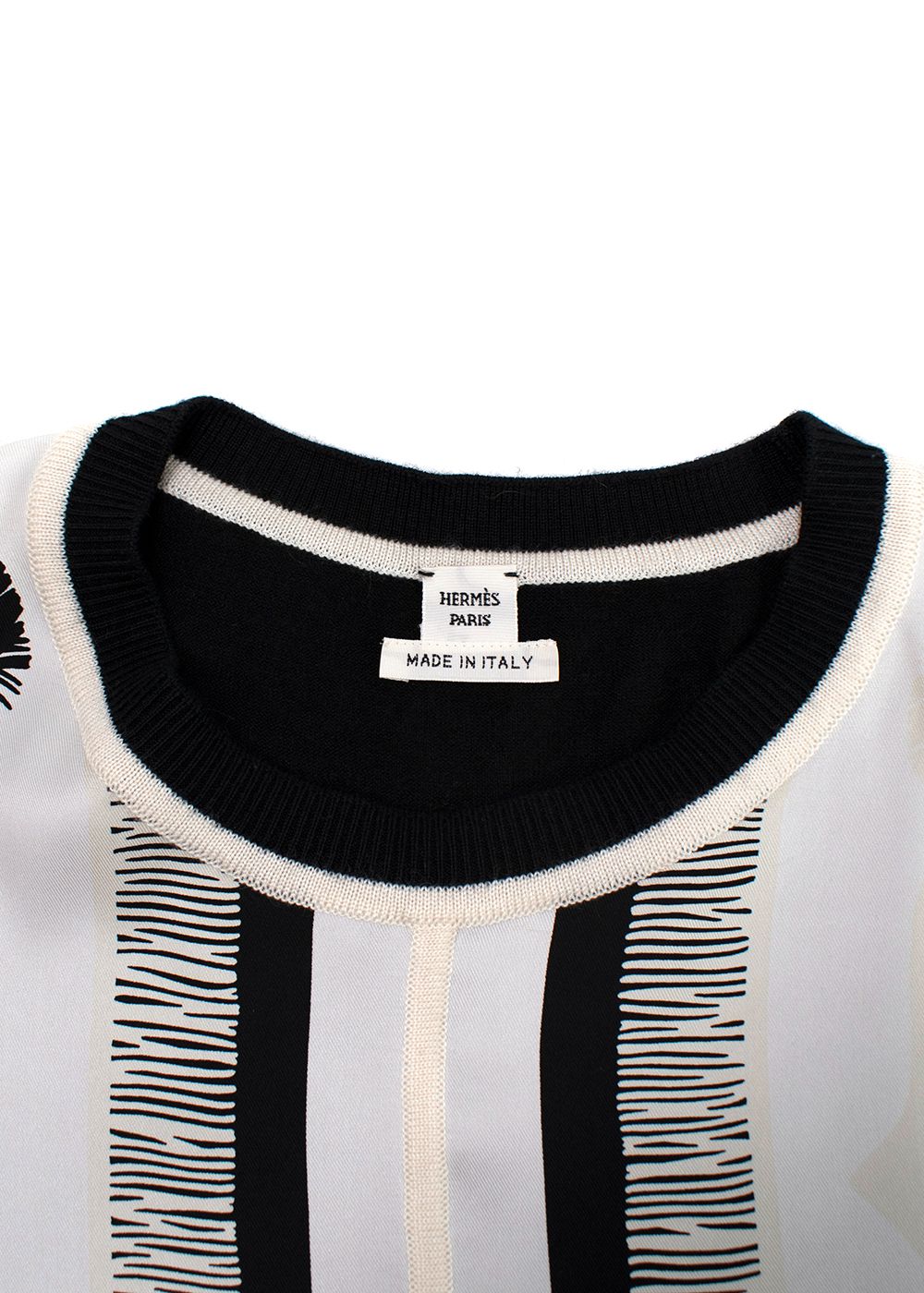 Hermes Black and White Printed Silk Twill Top Size S Black/White