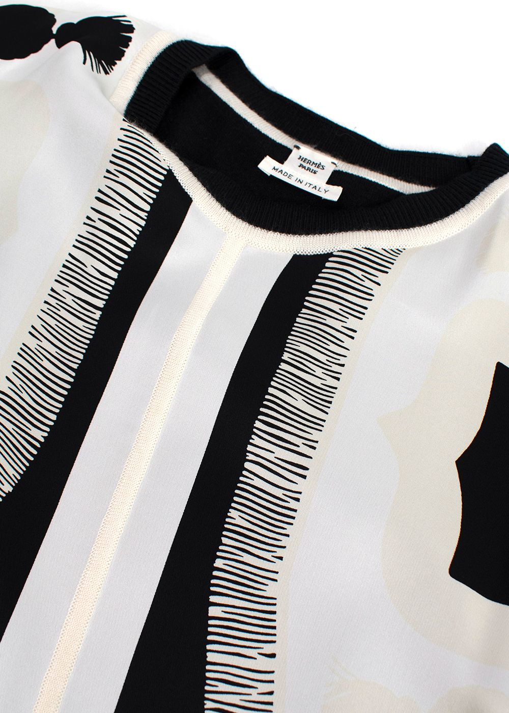 Hermes Black and White Printed Silk Twill Top Size S Black/White