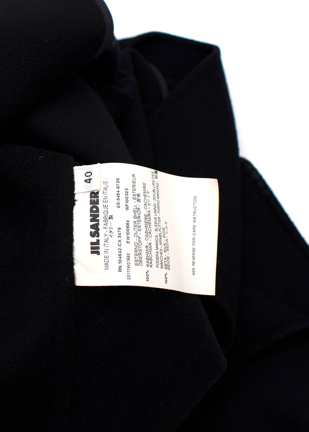 Jil Sander Black Cashmere Longline Jacket Size M