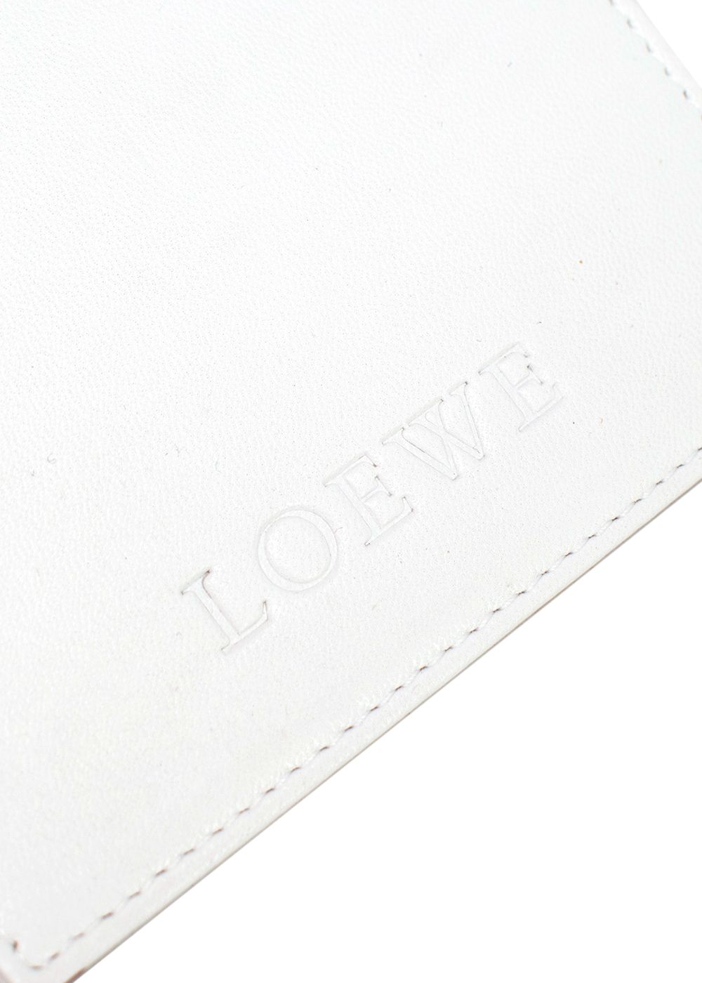 Preowned Loewe White Leather Card Holder Pouch