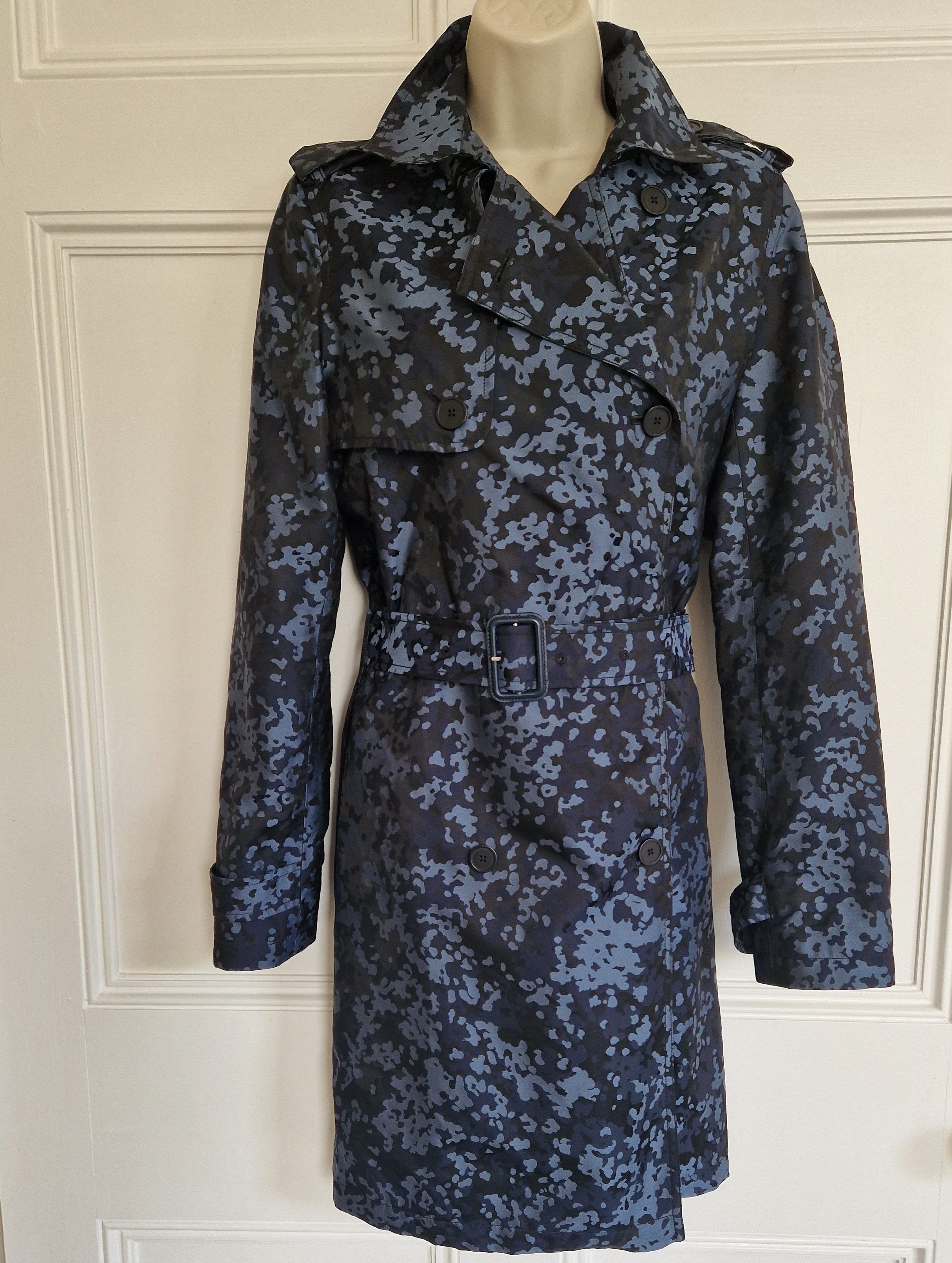 Preowned Joseph Camouflage Biba Trench Coat Size S Blue polyester