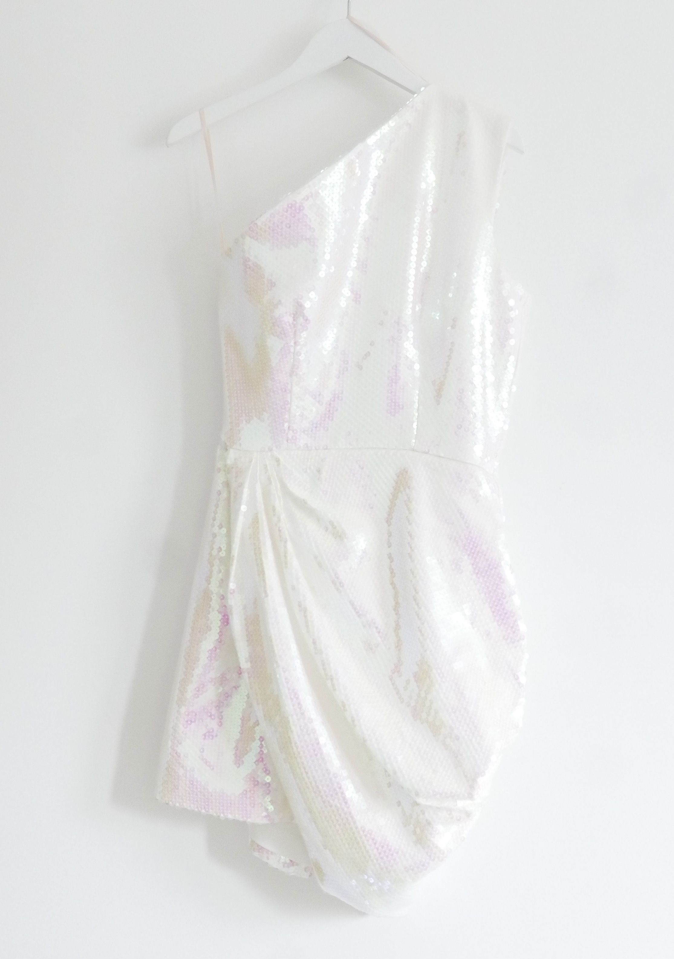 Alex Perry white iridescent sequin Kea one shoulder dress Size XS