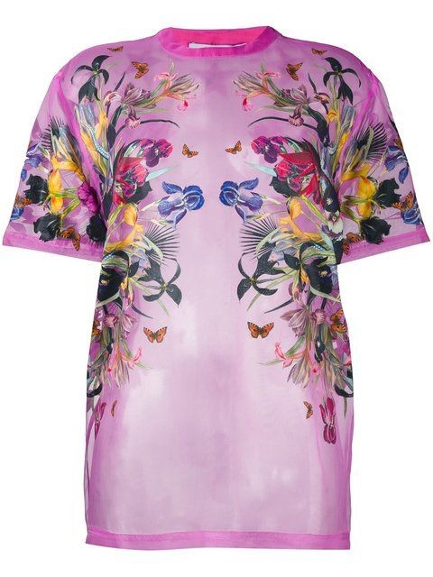 Preowned Givenchy Givrenchy Pink Silk Sheer Chiffon Floral Print T-Shirt Size XS