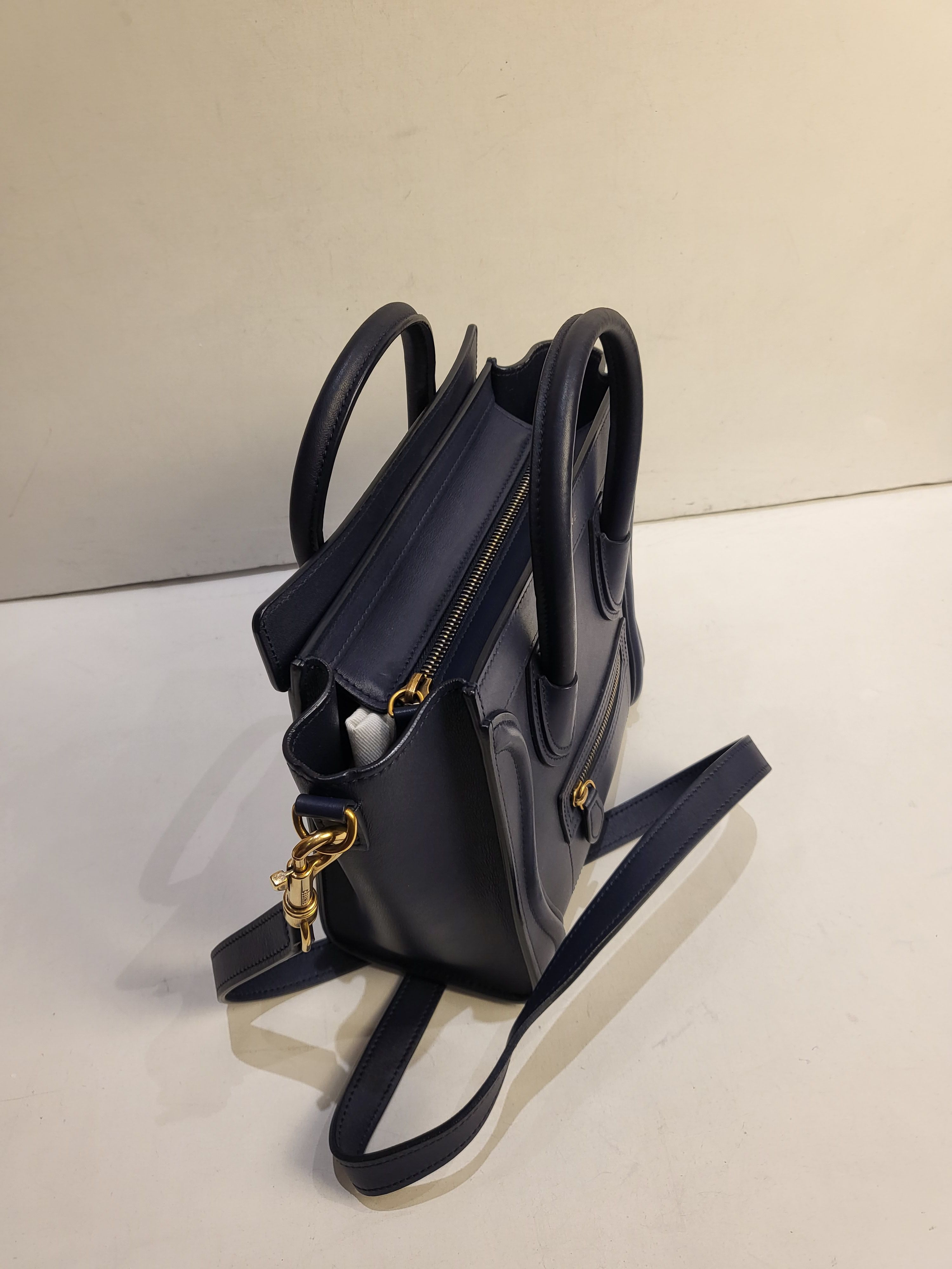 Preowned Celine Navy Leather Nano Luggage Tote Bag