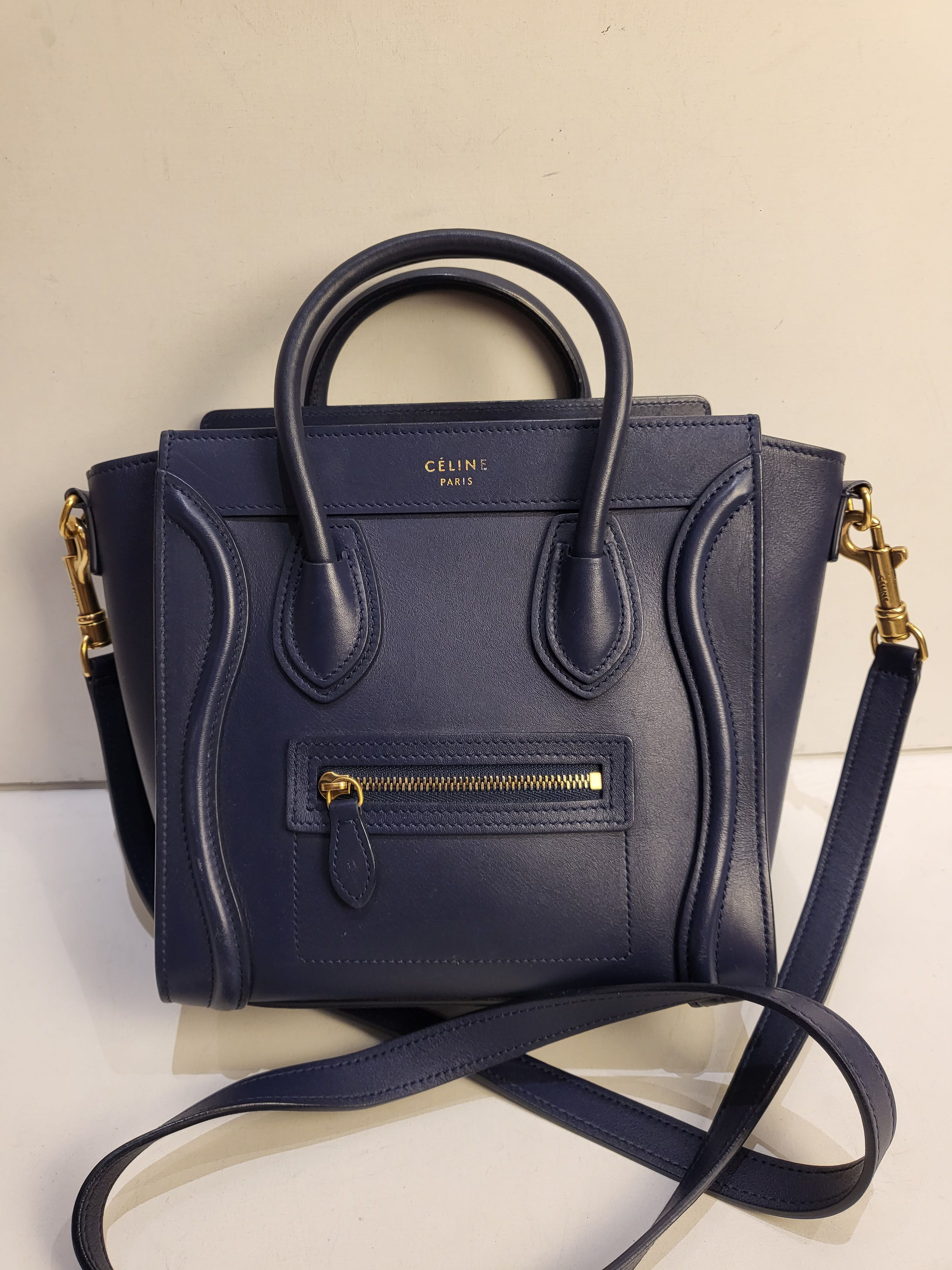 Preowned Celine Navy Leather Nano Luggage Tote Bag