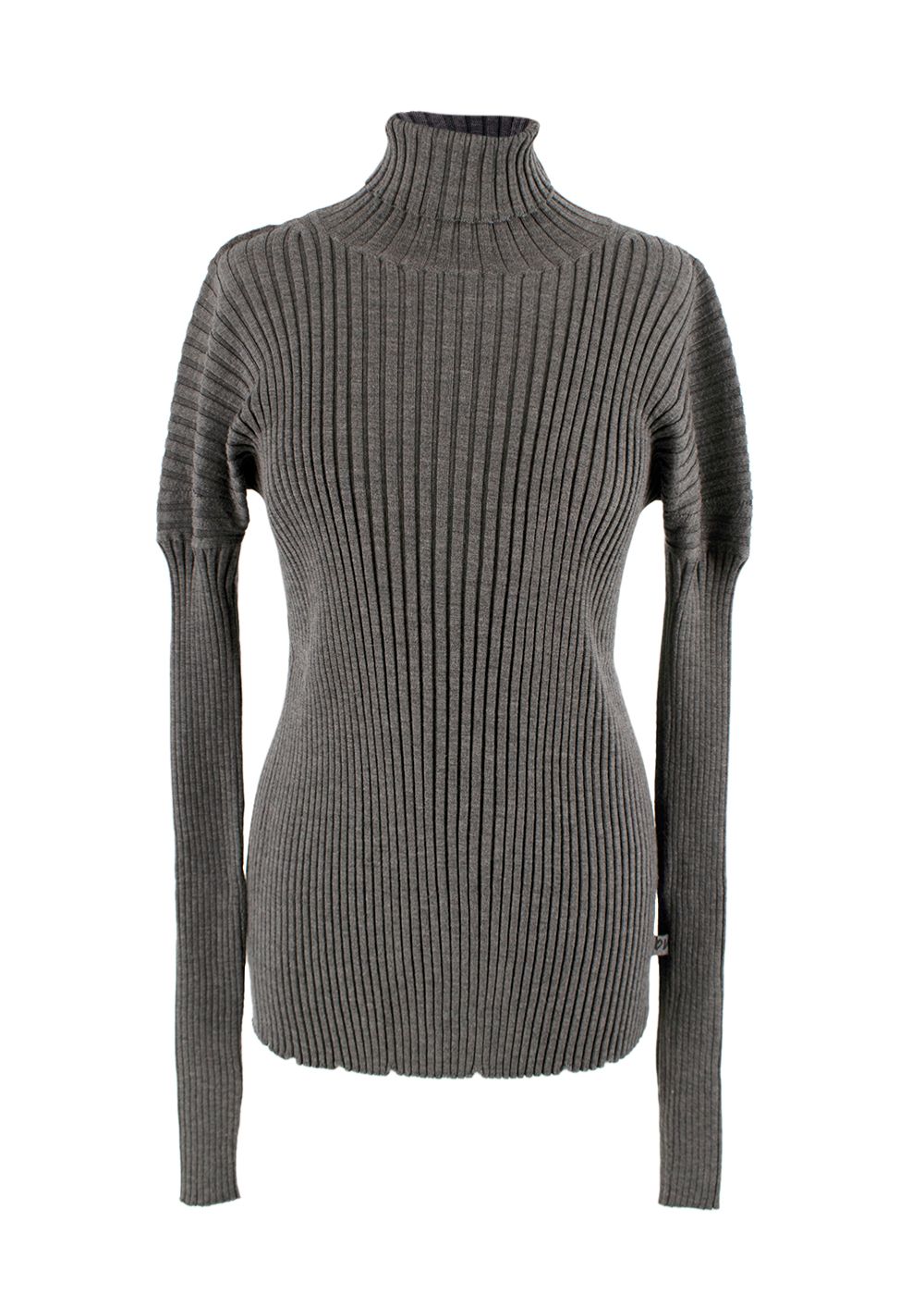 Preowned Bottega Veneta Grey Ribbed Knit Turtleneck Top Size S wool