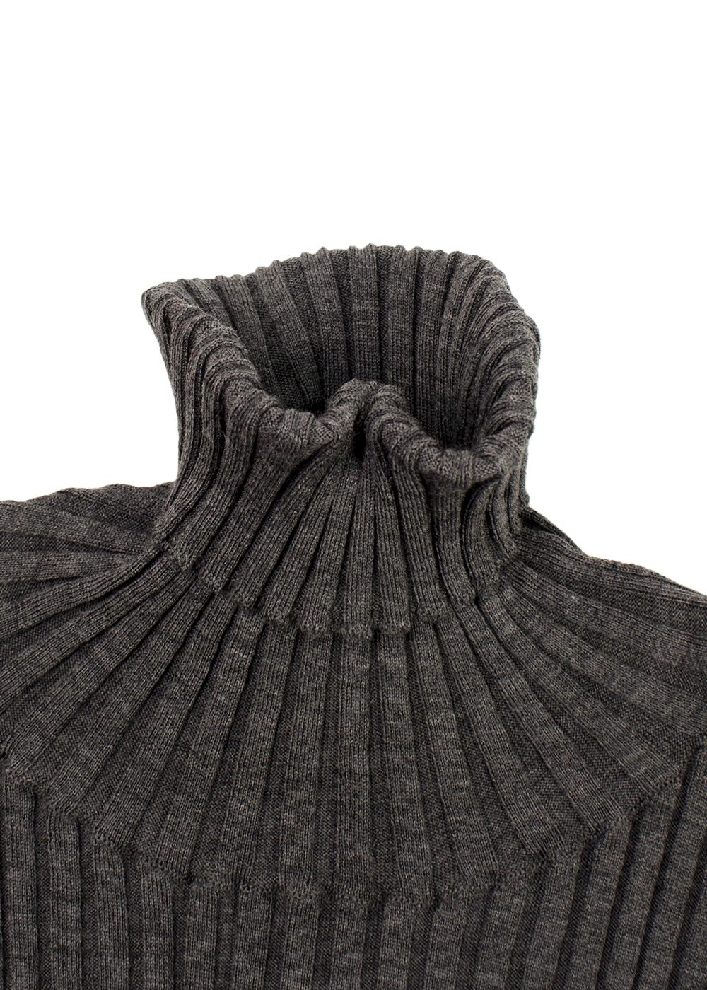 Preowned Bottega Veneta Grey Ribbed Knit Turtleneck Top Size S wool