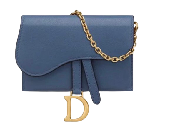 Preowned Dior Blue Micro Saddle Wallet on Chain leather