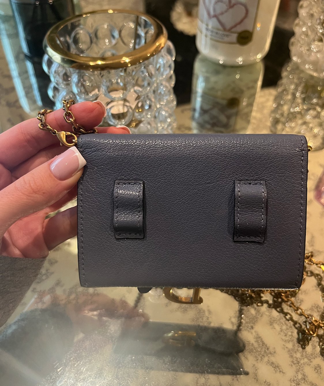 Preowned Dior Blue Micro Saddle Wallet on Chain leather