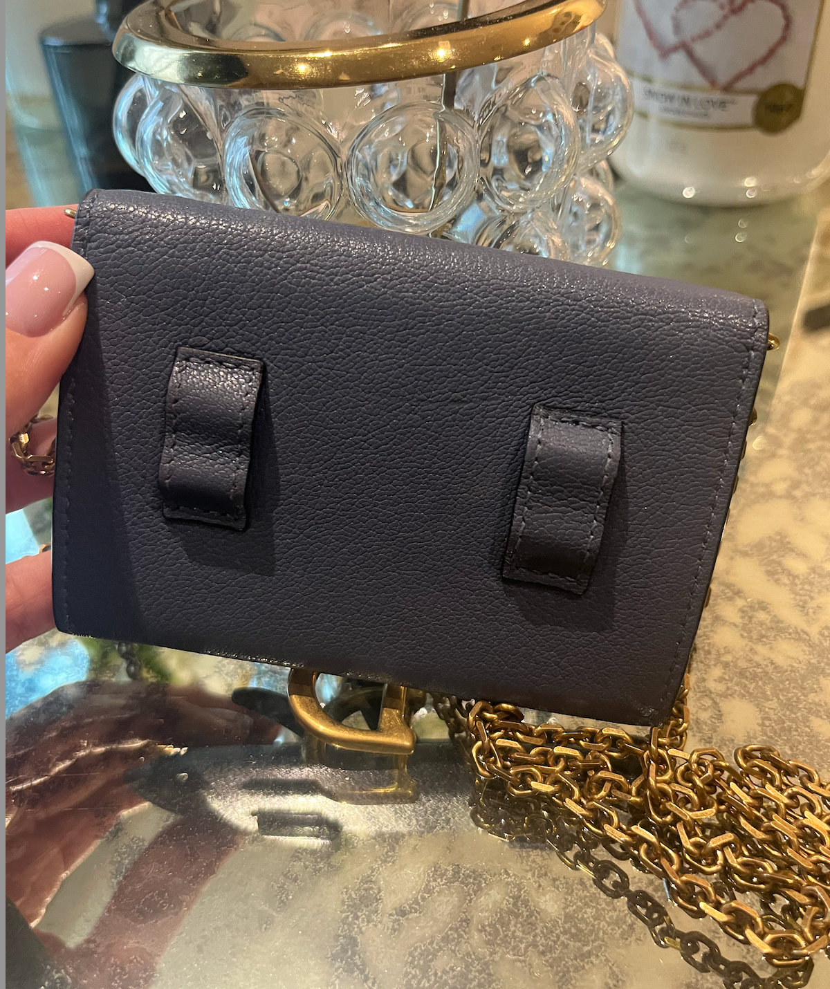 Preowned Dior Blue Micro Saddle Wallet on Chain leather