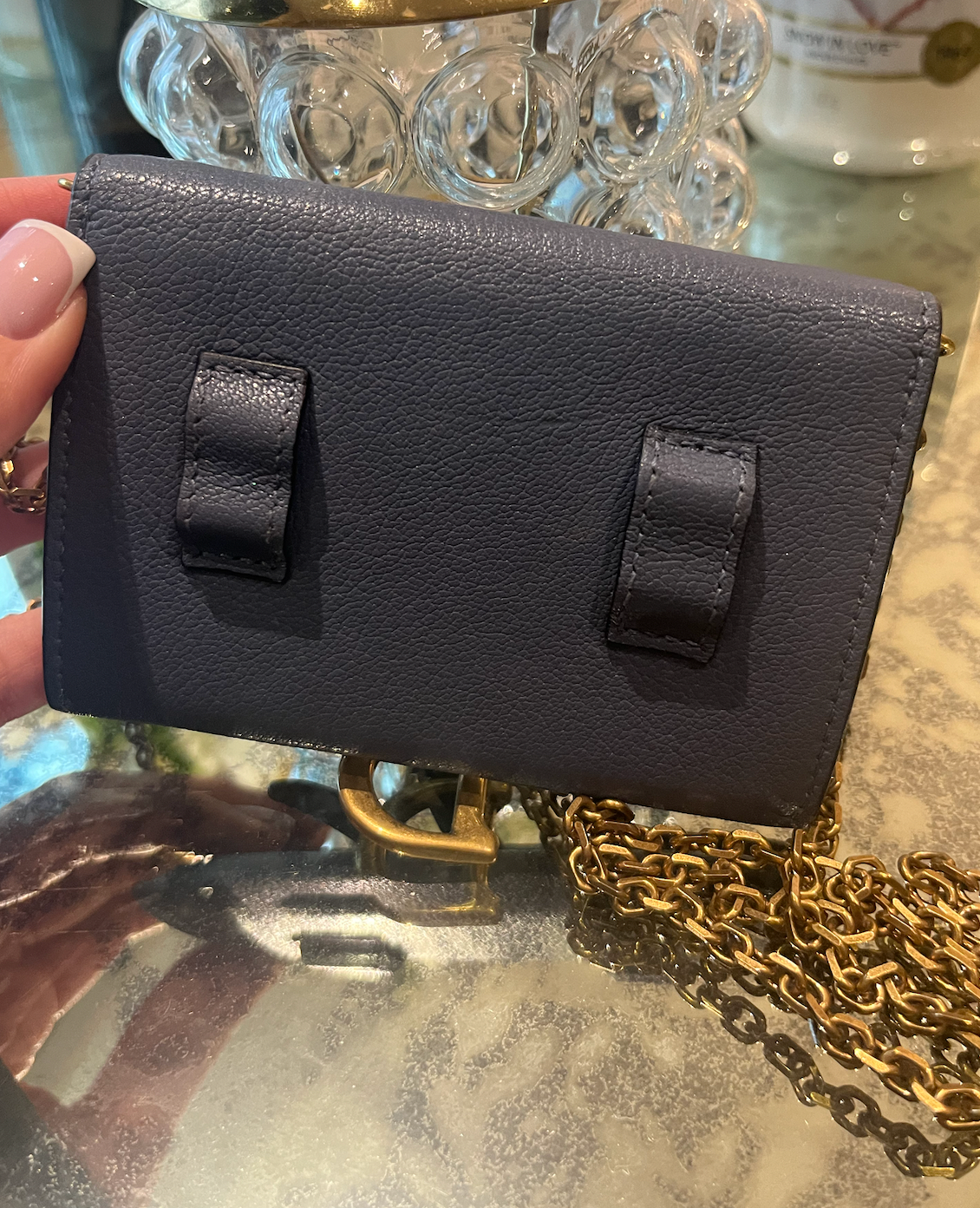 Preowned Dior Blue Micro Saddle Wallet on Chain leather