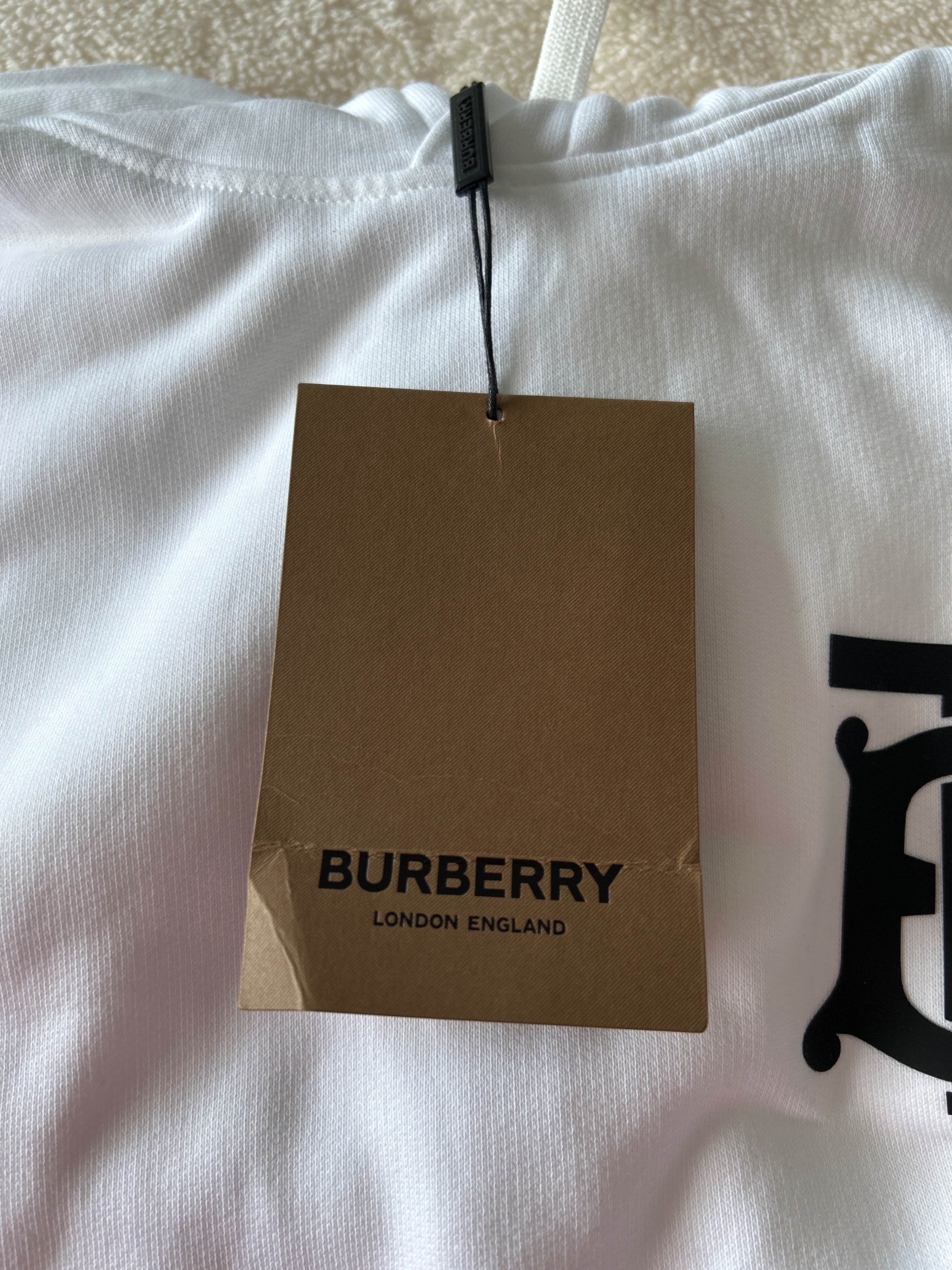 Men's Burberry TB Monogram White Hoodie Size XXS cotton