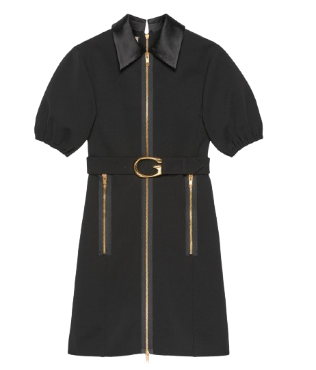 Preowned Gucci Black Jersey Mini Dress with G Buckle Belt Size S cellulose fibre/viscose