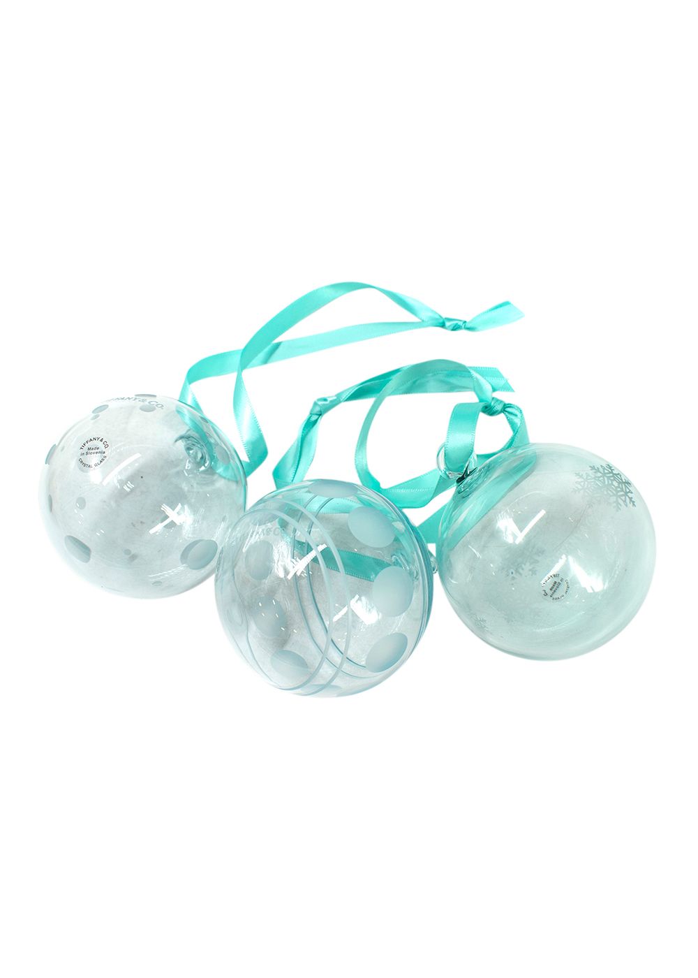 Tiffany  Co Crystal Glass Ornament Trio