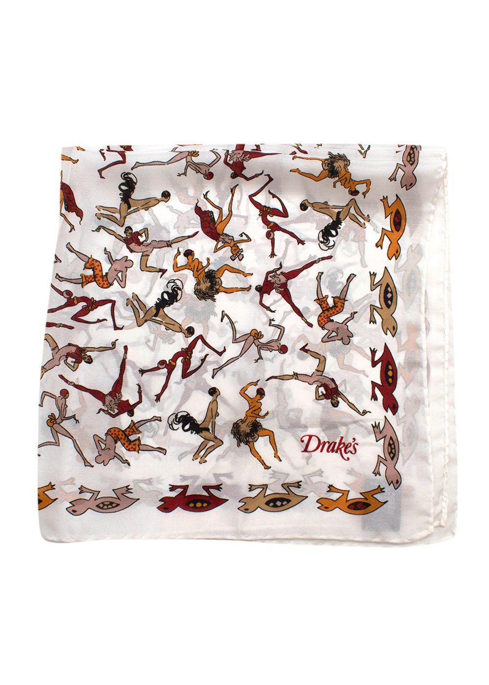 Men's Drakes Ivory Dancer Turtle Print Silk Scarf Pattern