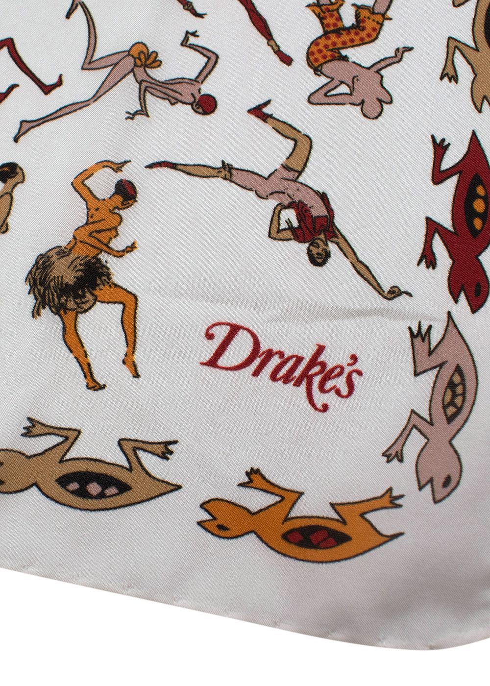 Men's Drakes Ivory Dancer Turtle Print Silk Scarf Pattern