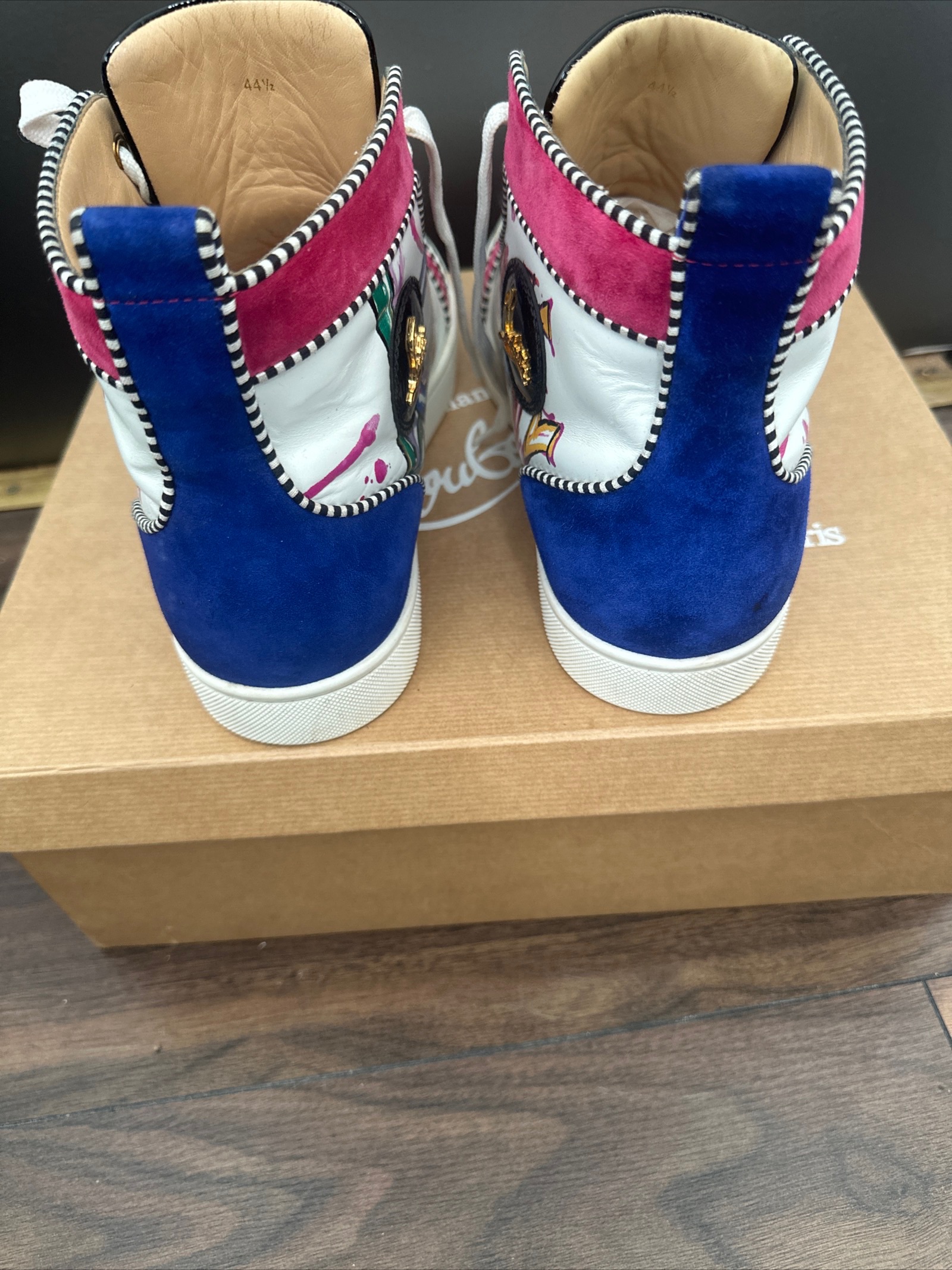 Preowned Christian Louboutin Louis Orlato Love High Top Trainers Size 445 Multi coloured leather