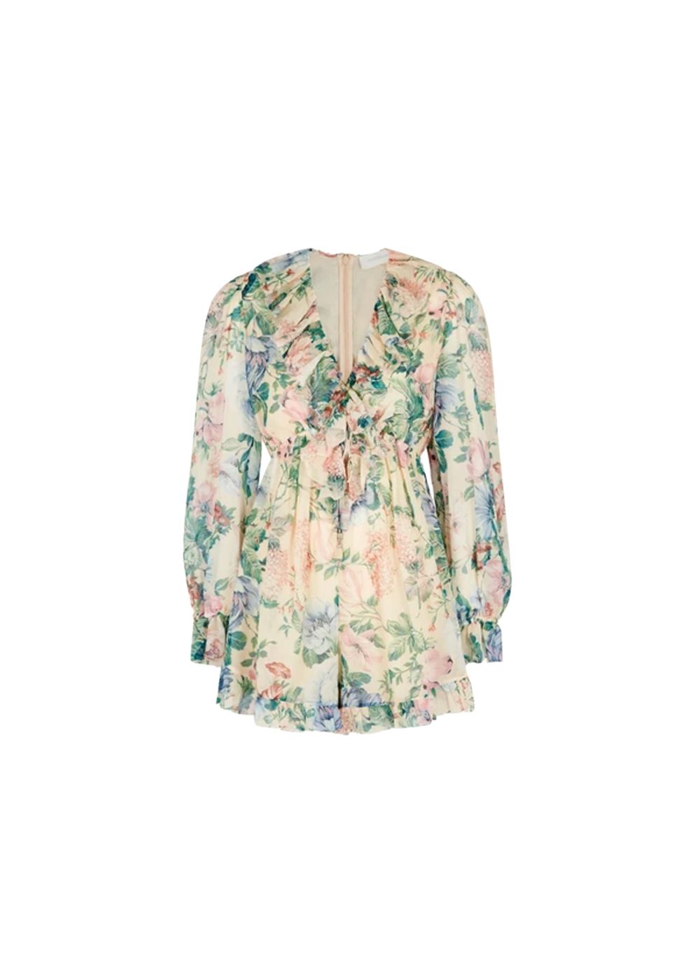 Zimmermann Verity Floral-print Georgette Playsuit Size M Beige with pink and blue floral chiffon