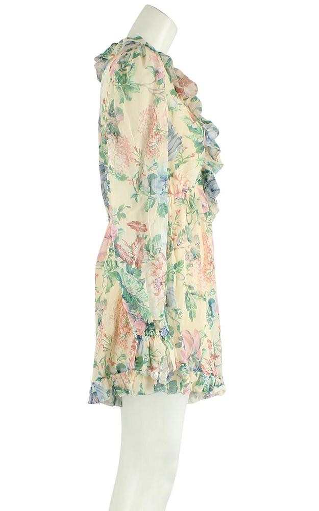 Zimmermann Verity Floral-print Georgette Playsuit Size M Beige with pink and blue floral chiffon