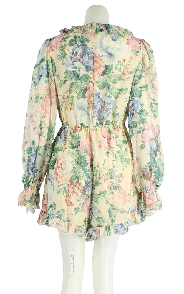 Zimmermann Verity Floral-print Georgette Playsuit Size M Beige with pink and blue floral chiffon