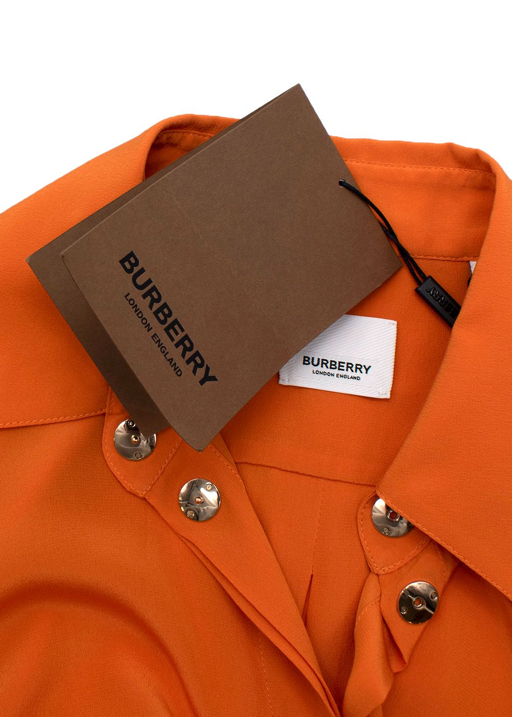 Burberry Contrast Cuff Orange Silk Button Up Shirt Size XXS Orange and White