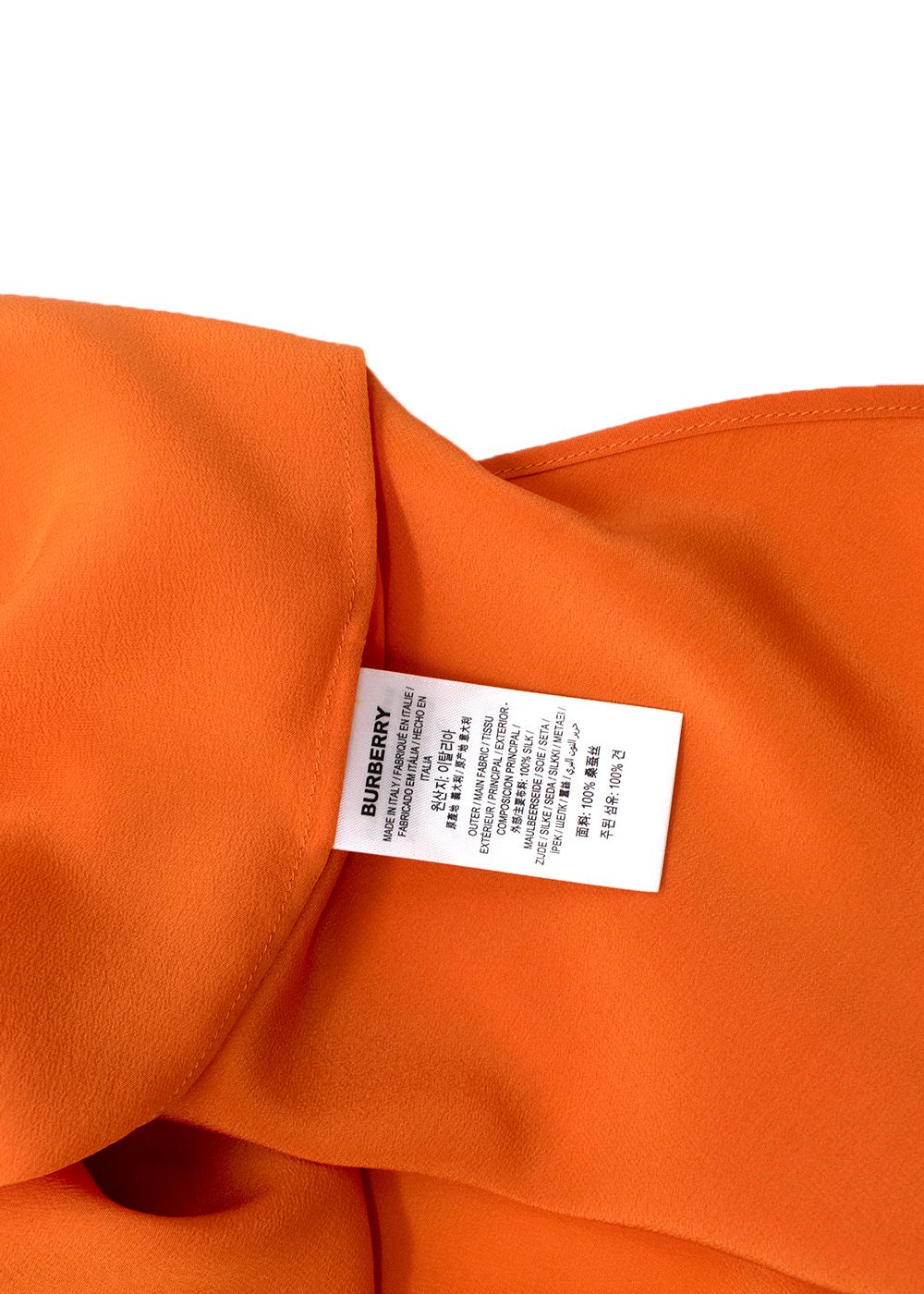 Burberry Contrast Cuff Orange Silk Button Up Shirt Size XXS Orange and White