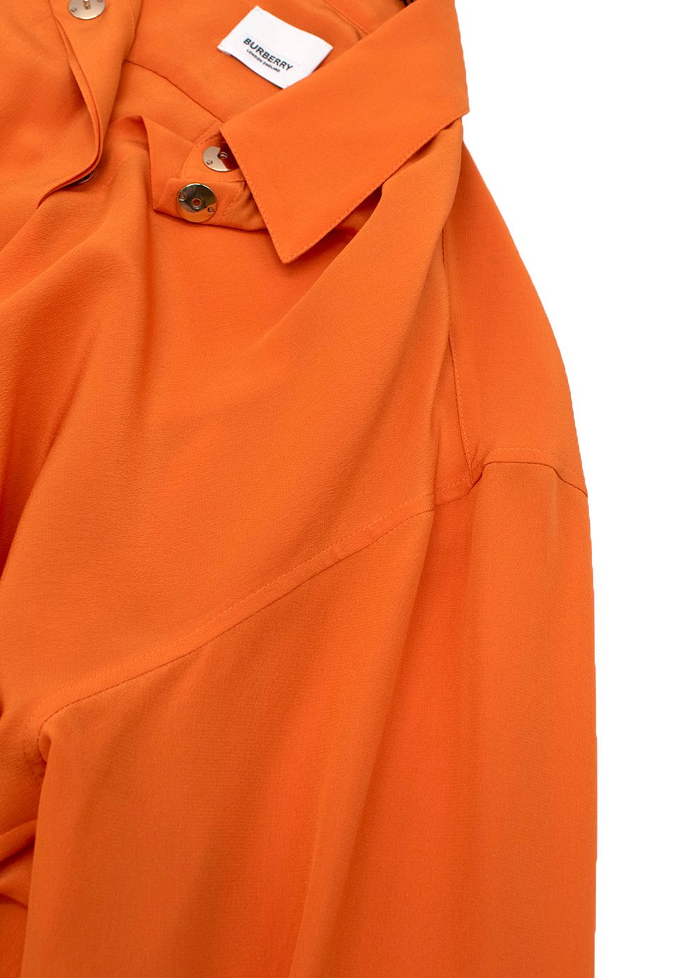 Burberry Contrast Cuff Orange Silk Button Up Shirt Size XXS Orange and White