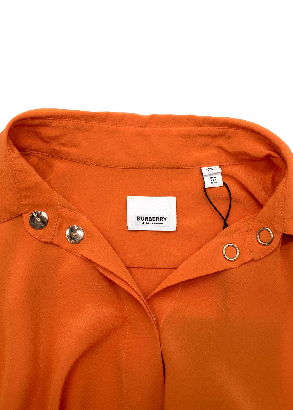 Burberry Contrast Cuff Orange Silk Button Up Shirt Size XXS Orange and White