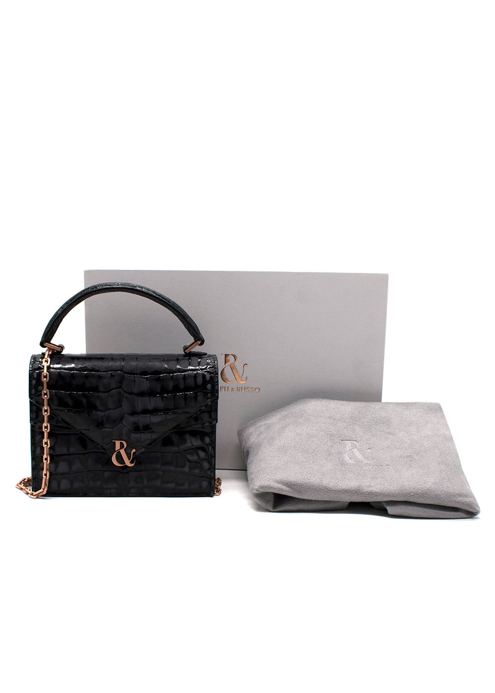 Ralph and Russo Black Ava Mini Alligator  Bitonal Top Handle Bag Grey