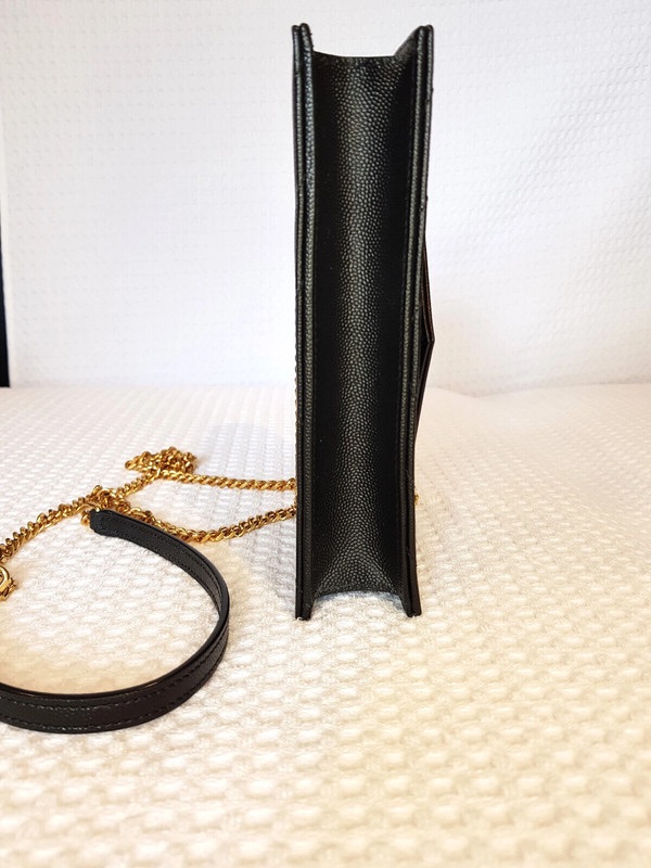 Preowned Saint Laurent Black Graine De Poudre Casandra Envelope Wallet on Chain grain de poudre leather calfskin