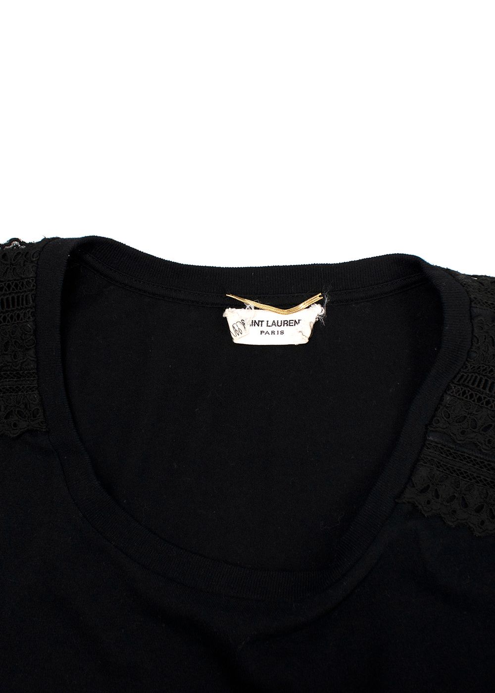 Saint Laurent Black Lace Embroidered T-Shirt Size XS cotton